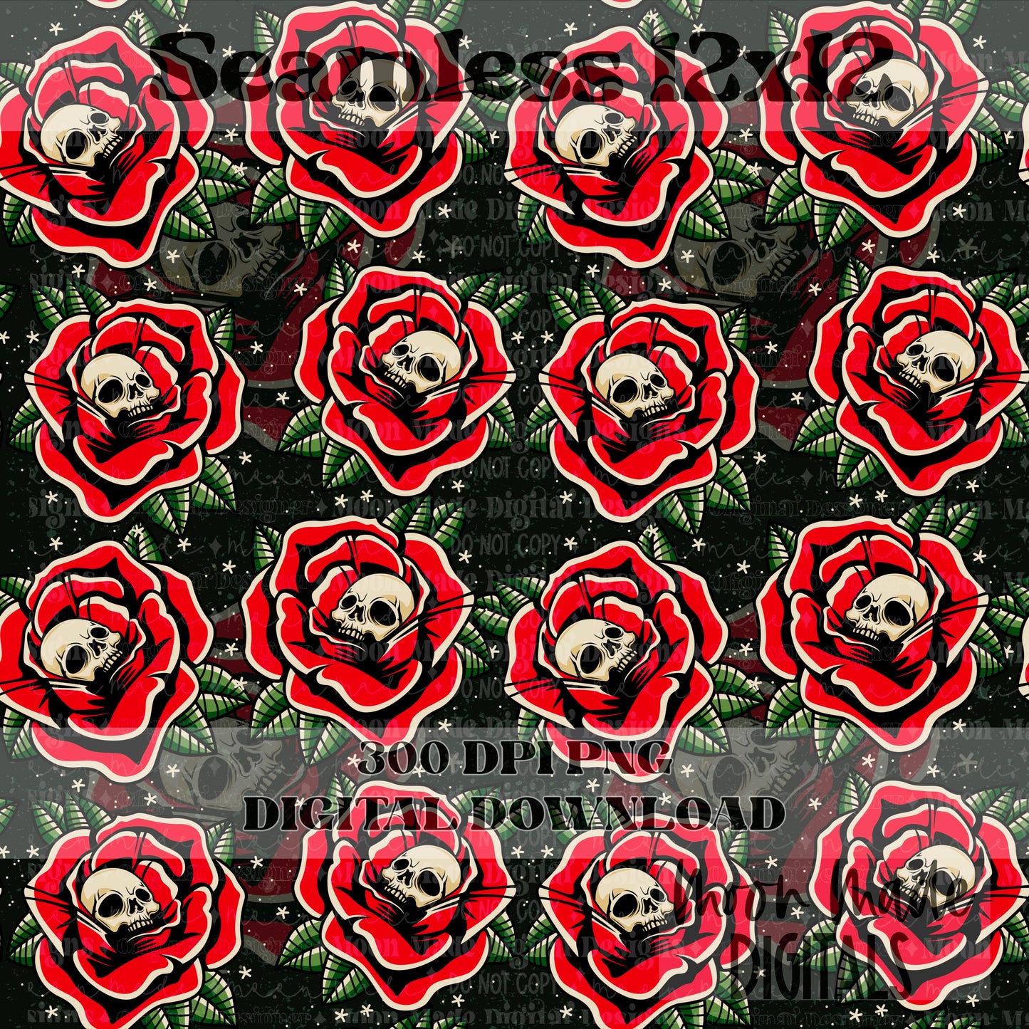 Black rose Skeleton seamless