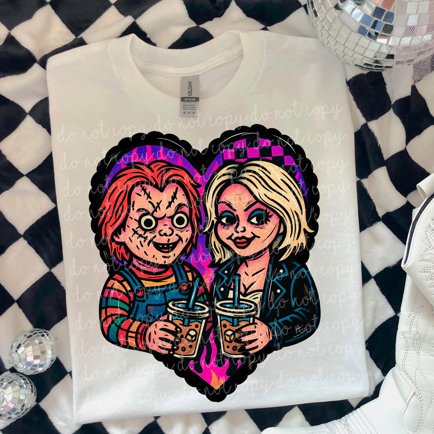 Bride and Groom Horror Coffee Heart PNG
