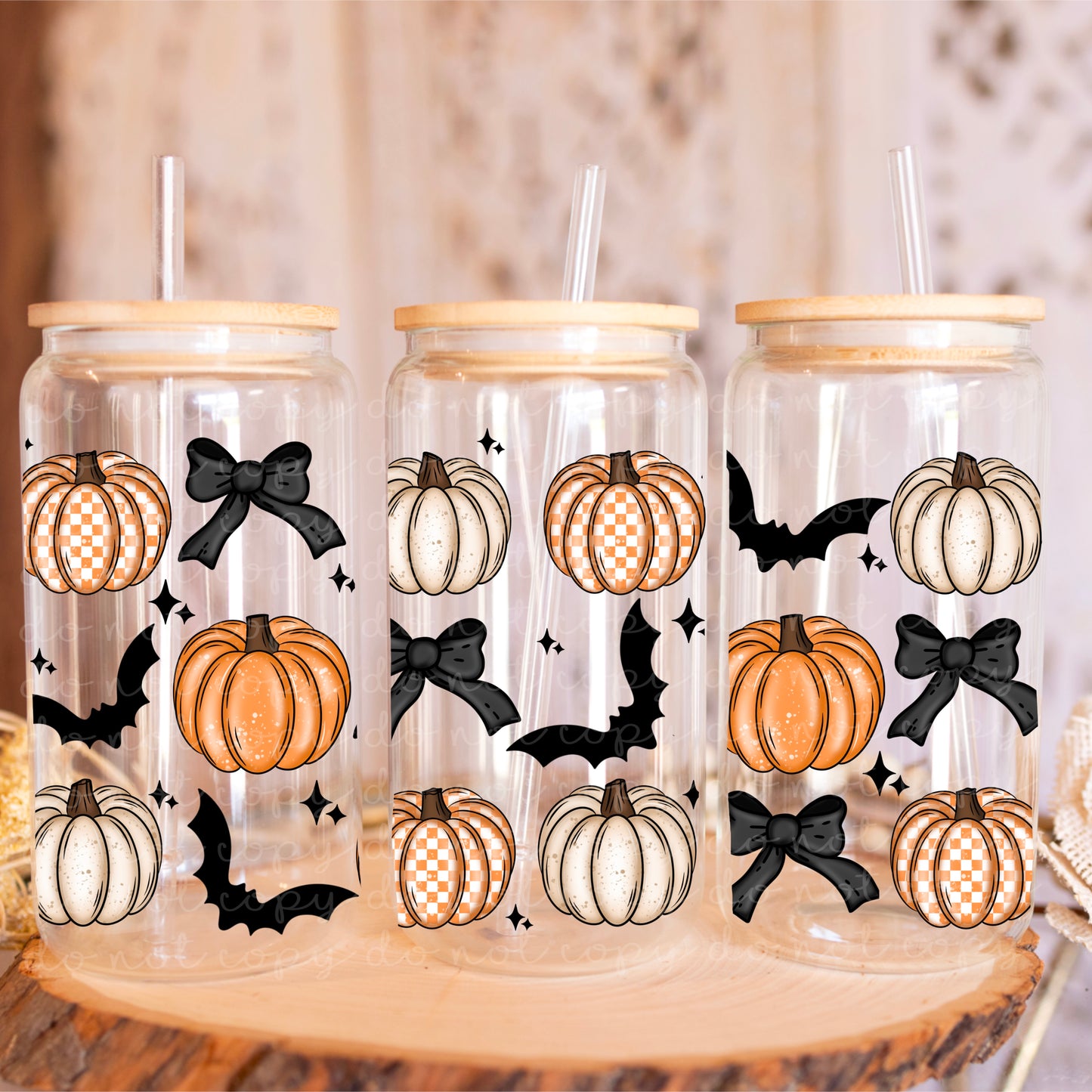 Pumpkin Bows 16oz Glass Wrap