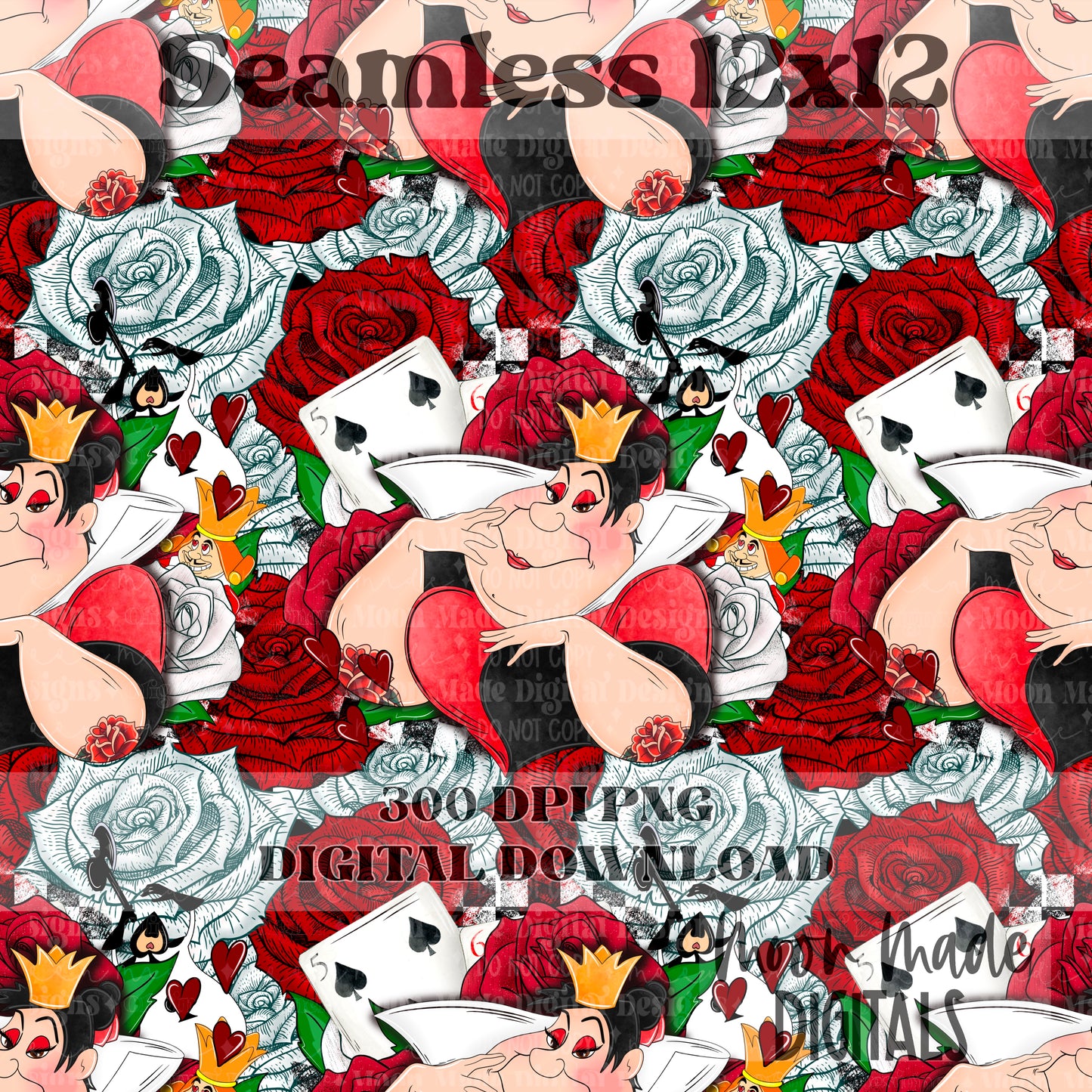 Red heart queen floral seamless