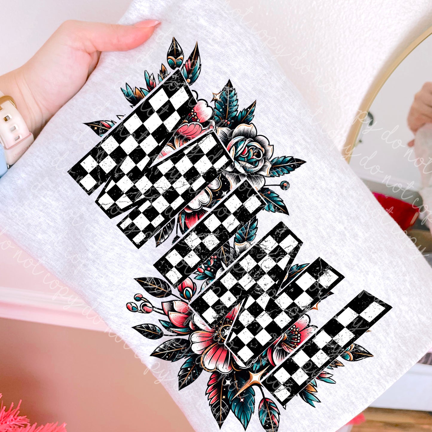 Checkerd floral mama & mini PNG