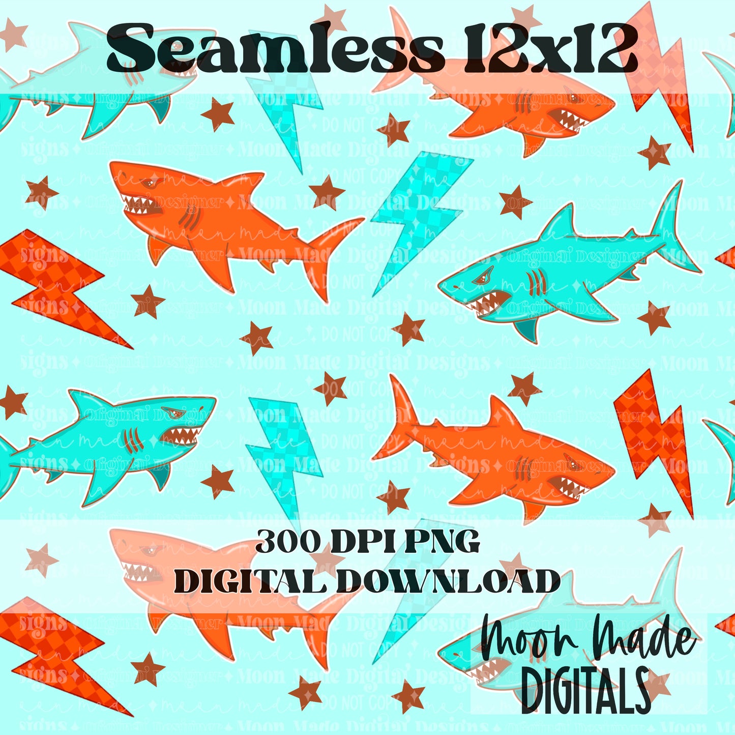 Blue Orange Shark Seamless