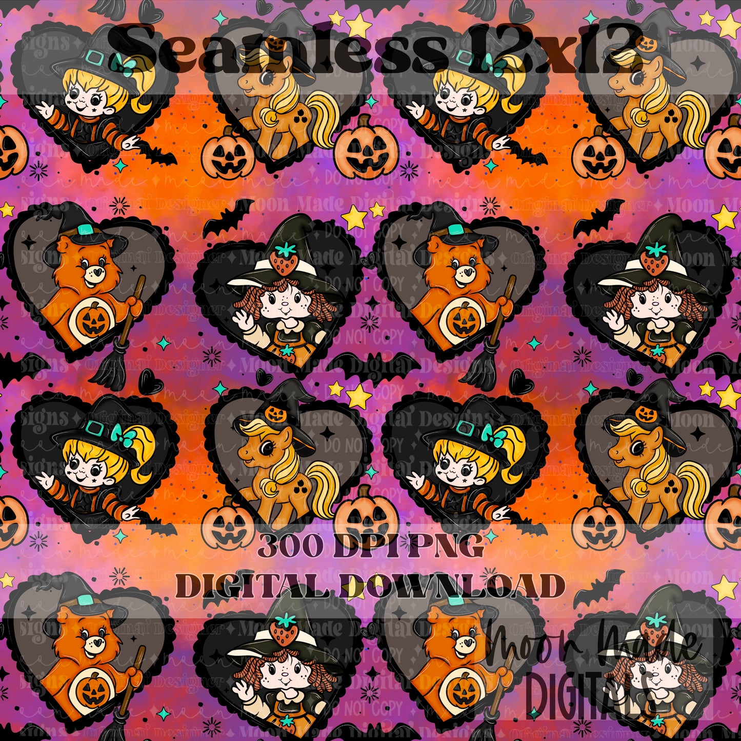 Nostalgic Halloween Hearts Orange Seamless