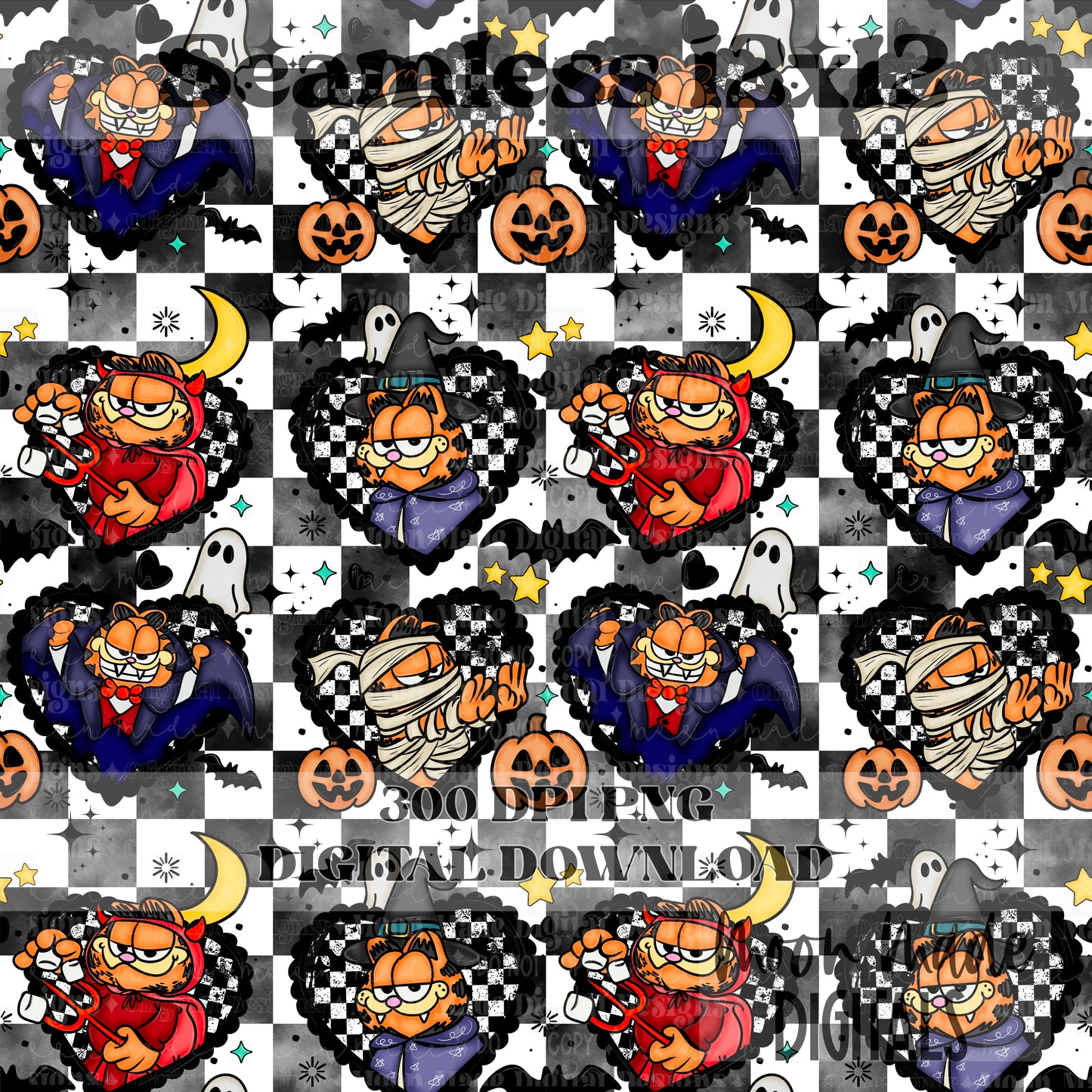 Garfield Halloween Checkered Seamless