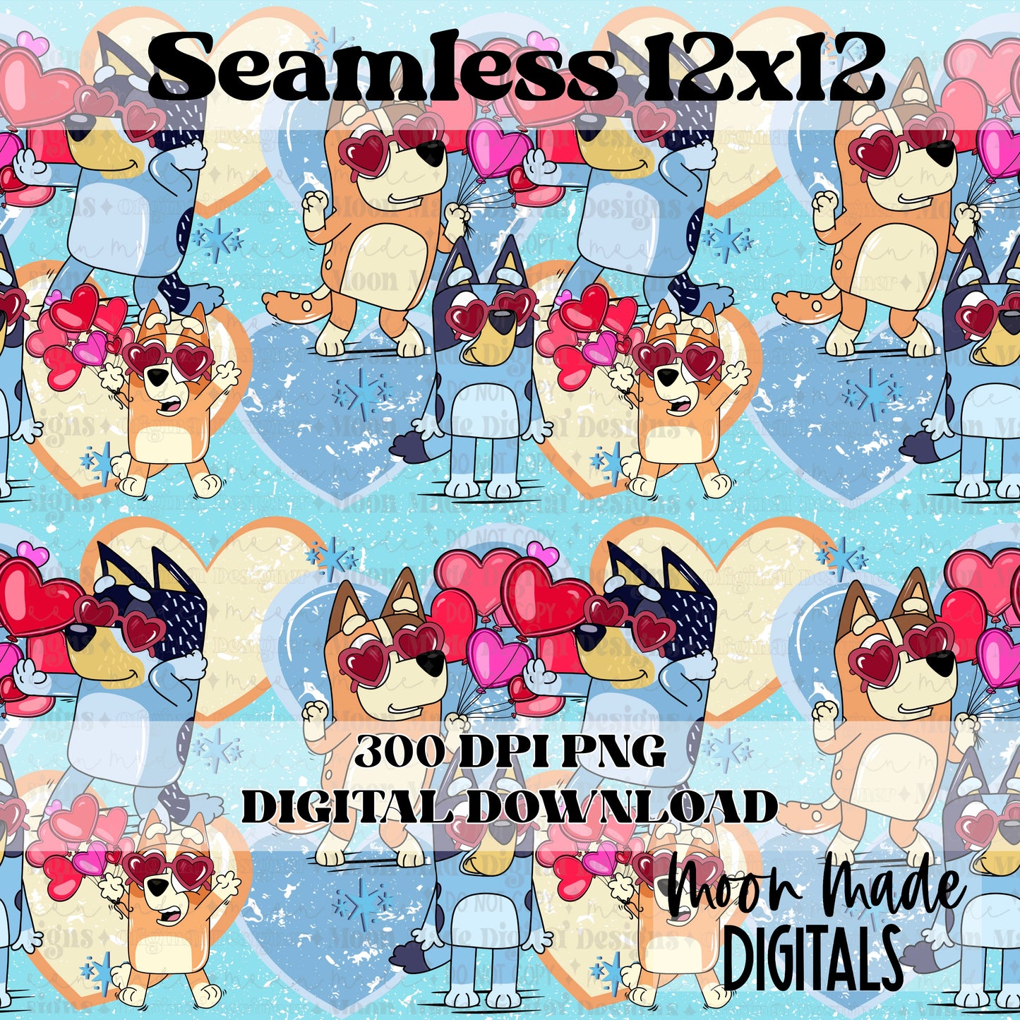 Blue Dog Valentine Seamless