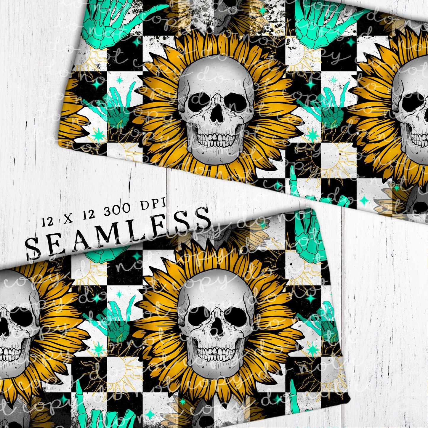 Sunflower Skull Hang Loose Checkered Seamless