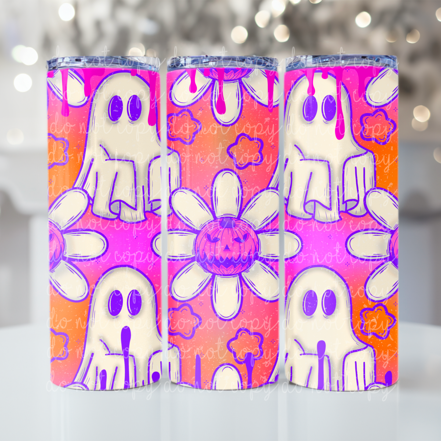 Neon Pumpkin Ghost Tumbler Wrap