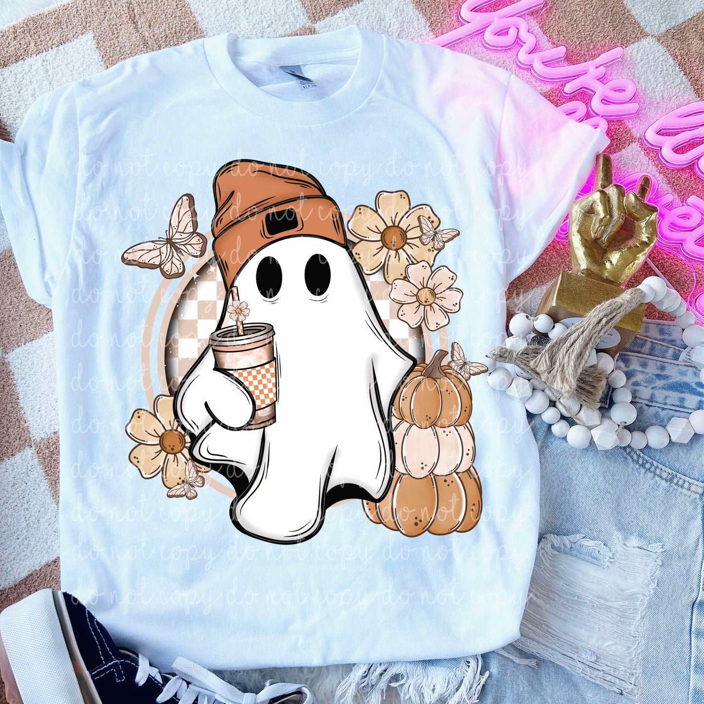 Boho Fall Ghostie w/ Sleeves PNG