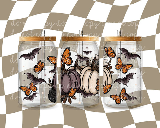 Fall pumpkin bats and butterflies 16oz Glass Wrap