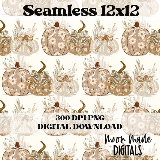 Boho Fall Pumpkins Light Seamless