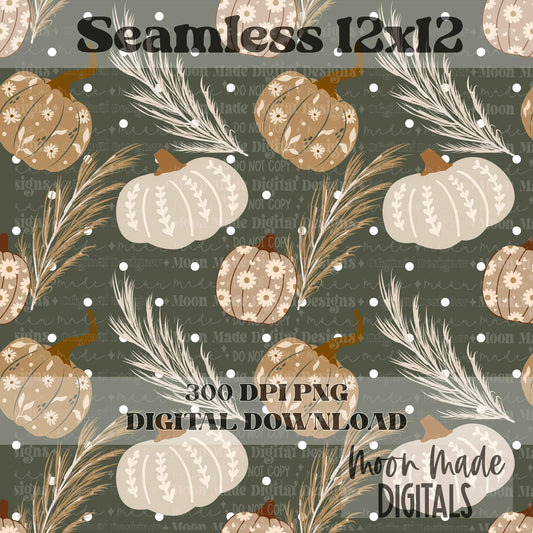 Boho Fall Pumpkins Dark Seamless
