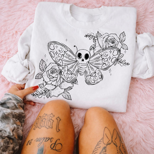 Skull moth floral PNG (2 colors)