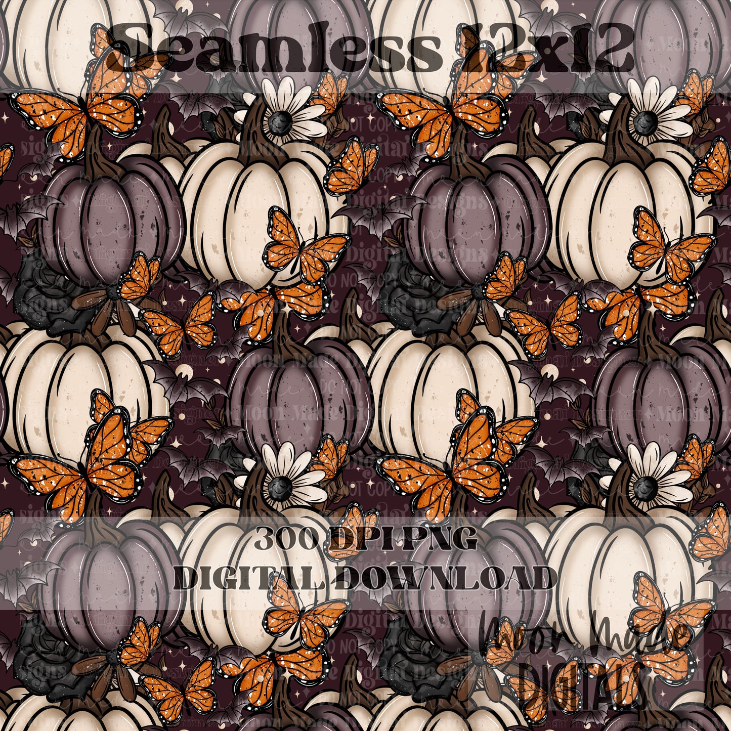 Fall pumpkin bats and butterflies Seamless