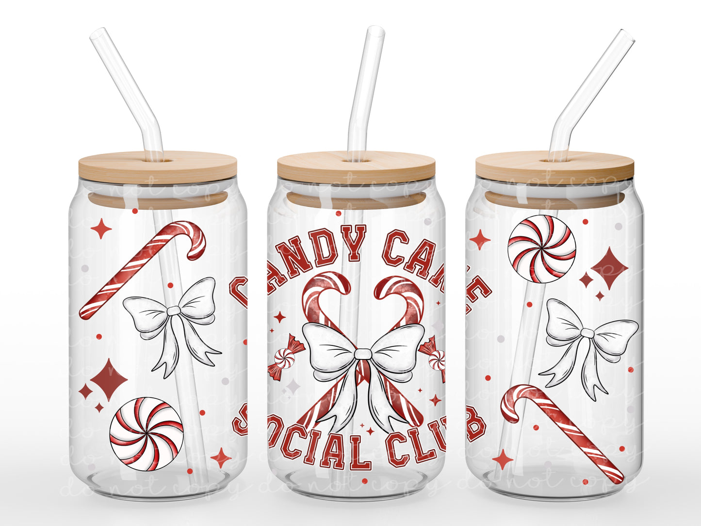 Candy Cane Social Club 16oz Glass Wrap