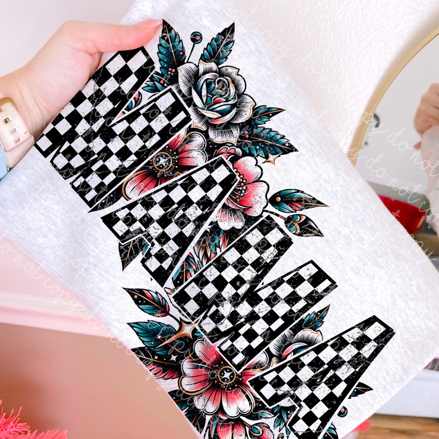 Checkerd floral mama & mini PNG