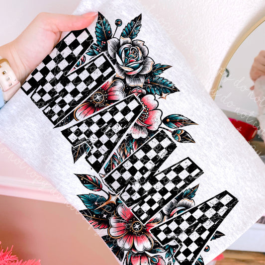 Checkerd floral mama & mini PNG