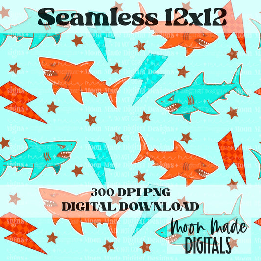 Blue Orange Shark Seamless