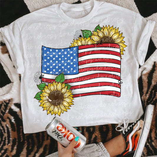 Flag and Sunflowers PNG