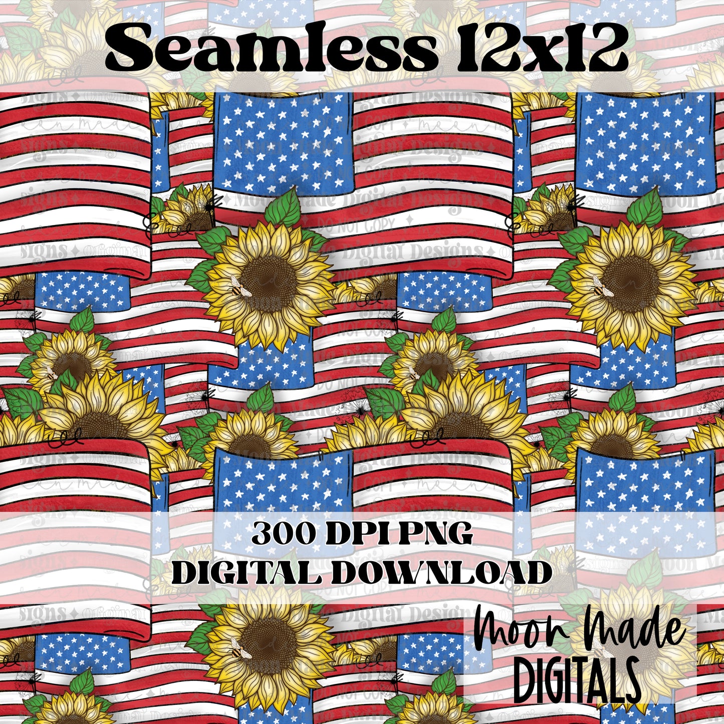 Flag and Sunflowers Seamless