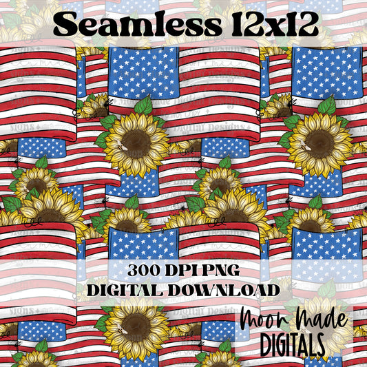 Flag and Sunflowers Seamless