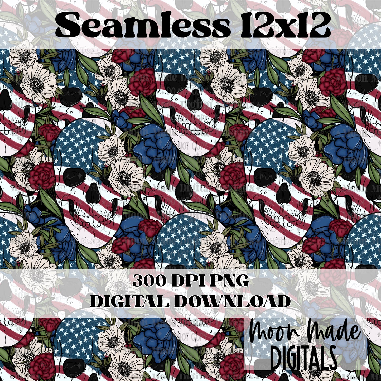 Floral Flag Skull Seamless