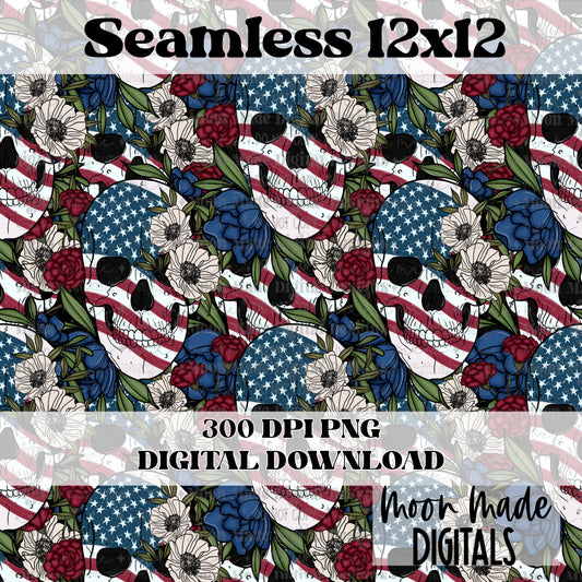 Floral Flag Skull Seamless