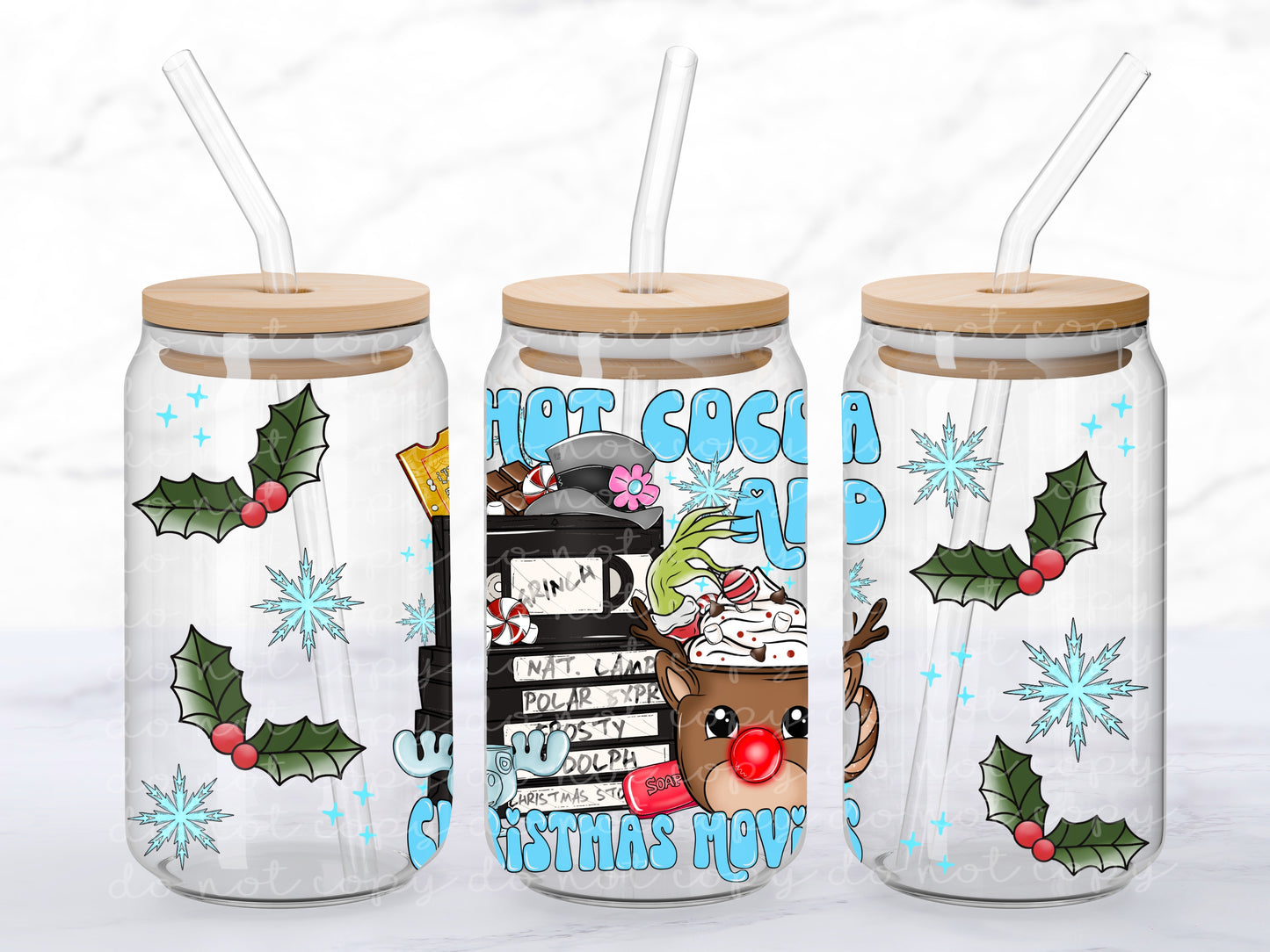 Hot Cocoa & Christmas Movies 16oz Glass Wrap