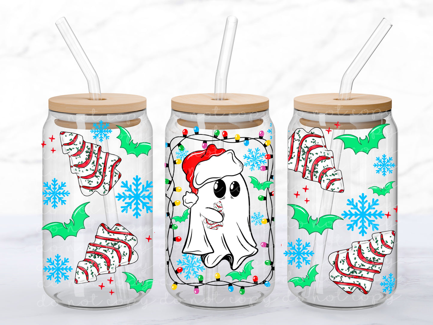 Christmas Ghostie 16oz Glass Wrap