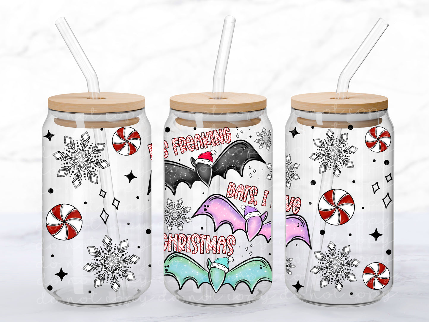 Freakin Bats Christmas 16oz Glass Wrap