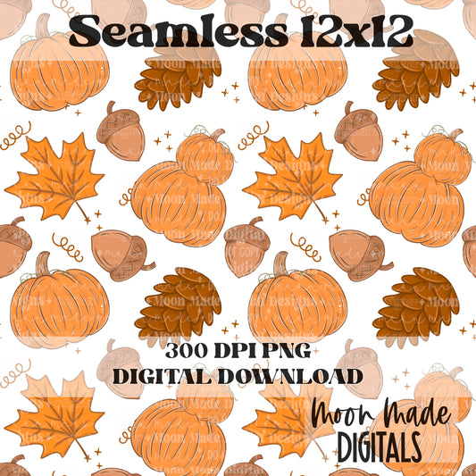 Fall Pumpkins and Leaves Seamless