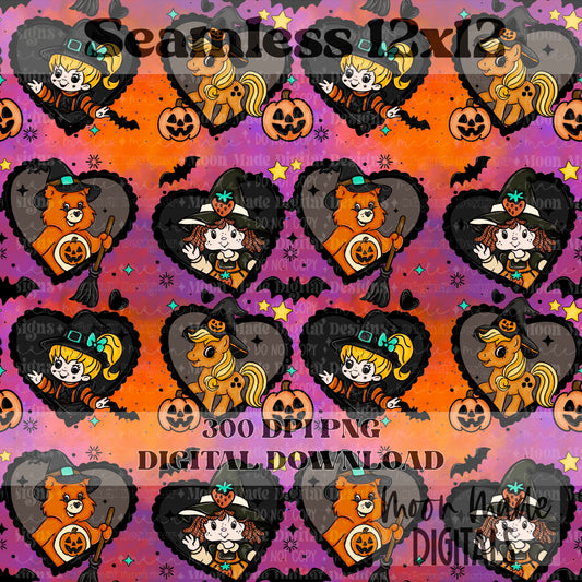 Nostalgic Halloween Hearts Orange Seamless