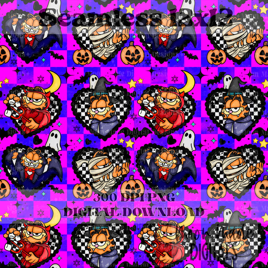 Garfield Halloween Purple Checkered Seamless