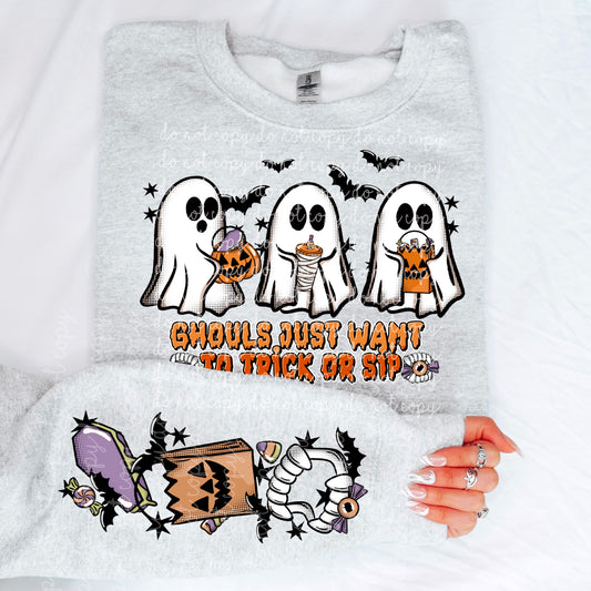 Ghouls Just Want to Trick or Sip (both words and no words) PNG