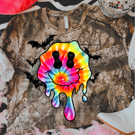 Tie Dye Smiley Bat PNG
