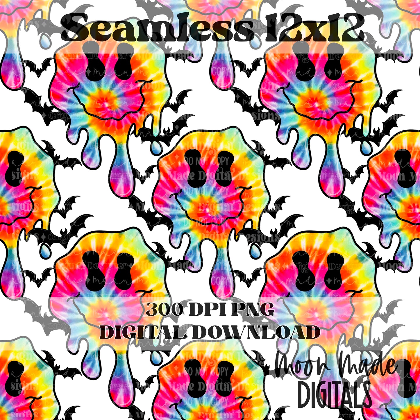 Tie Dye Smiley Bat Seamless