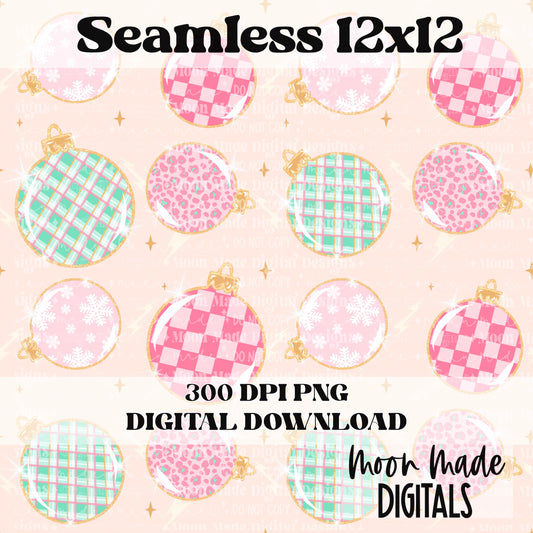 Pink Teal Christmas Ornaments Seamless