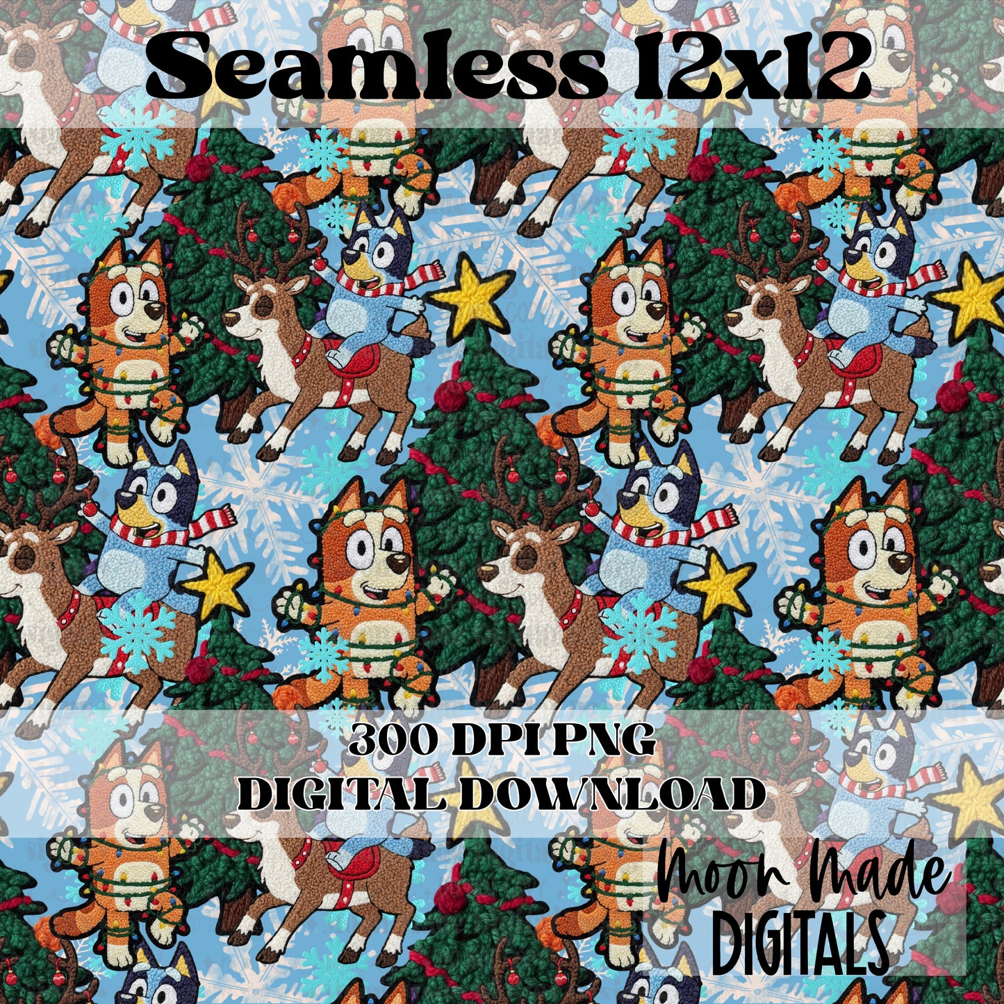 Fuzzy Christmas Blue Dog Seamless