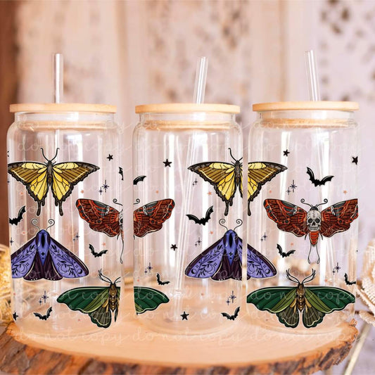 Fall Moths Glass Can