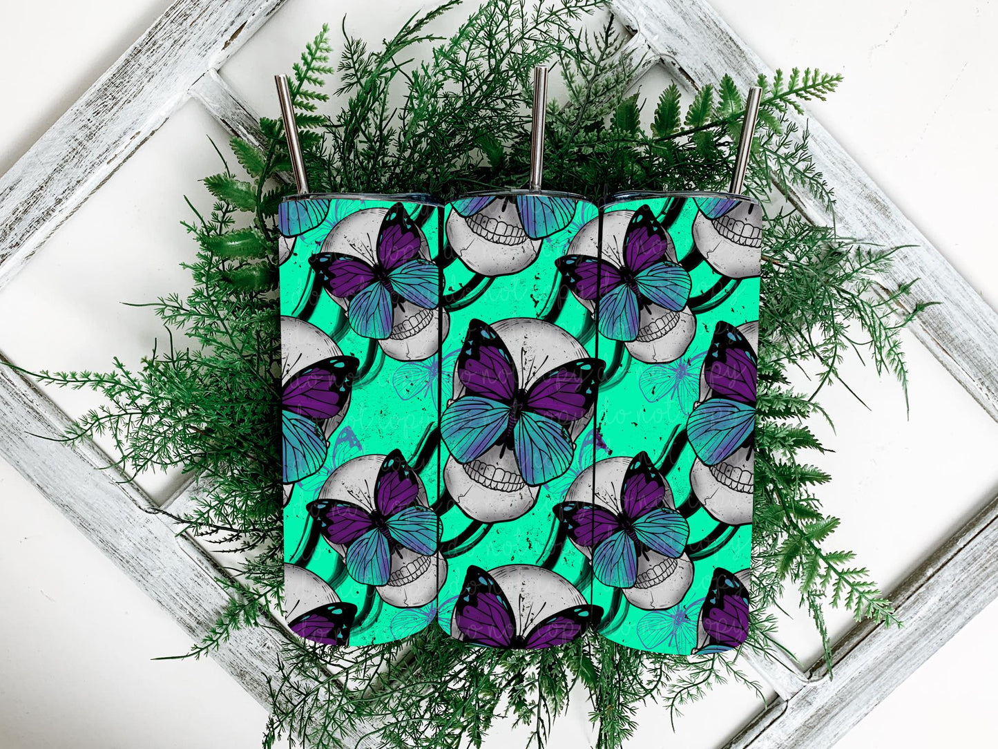 Skull Butterfly Mint Seamless