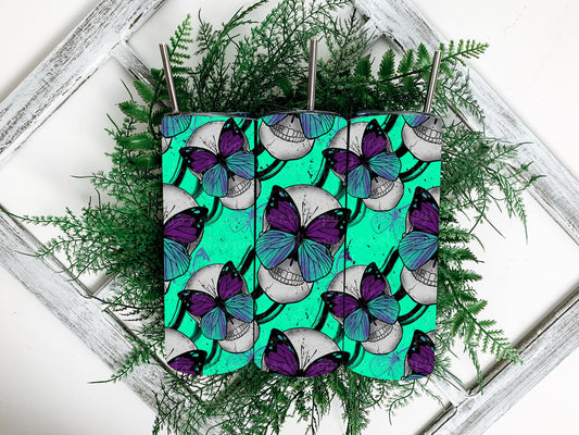 Skull Butterfly Mint Seamless